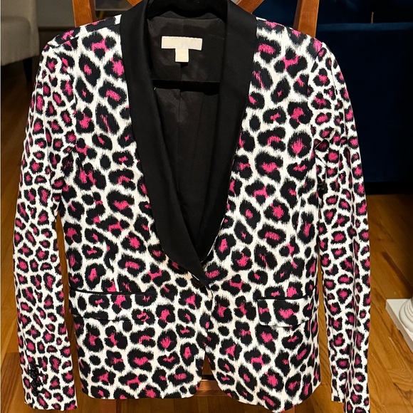 Michael Kors Jackets & Blazers - MY LOSS IS YOUR GAIN!!  Michael Kors Vibrant Pink and Black Animal Print Blazer